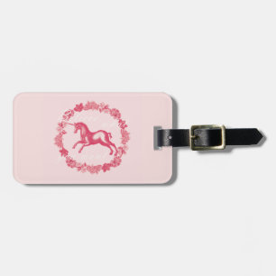 Pink unicorn and flowers luggage tag