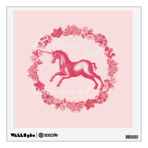 Pink unicorn and flowers wall sticker