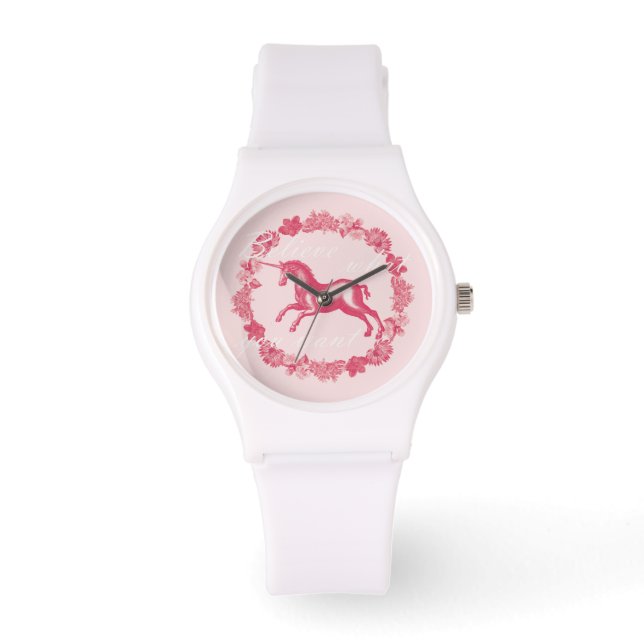 Pink unicorn and flowers watch (Front)
