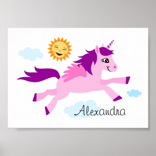 Pink unicorn and happy sun wall art for children