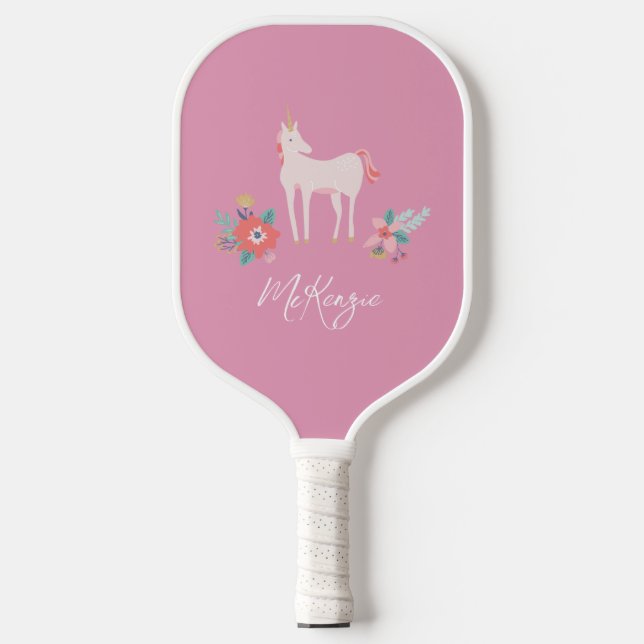 Pink Unicorn and Personalized Name Pickleball Paddle (Front)