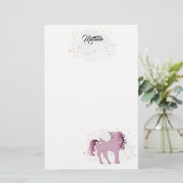 Pink Unicorn and Stars Stationery (Standing Front)