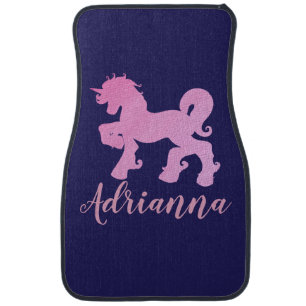 Pink Unicorn Art Custom Name Unicorn Lover Artwork Car Floor Mat