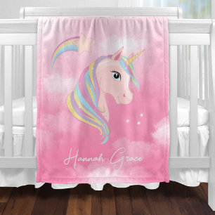 Pink Unicorn Baby Blanket with Calligraphy Name