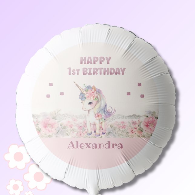 Pink Unicorn Baby Girl 1st Birthday Party  Balloon (Creator Uploaded)