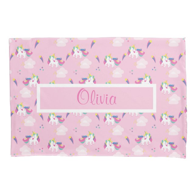 Pink Unicorn Baby Name Pillow Case (Front)