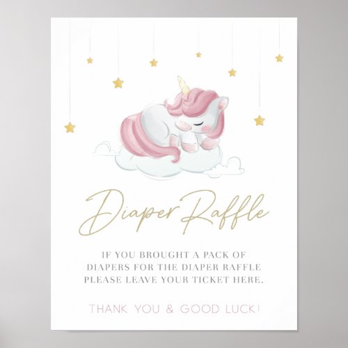 Pink Unicorn Baby Shower Diaper Raffle Sign