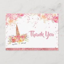 Pink Unicorn Baby Shower Thank you Card