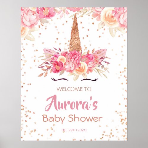 Pink Unicorn Baby Shower Welcome Sign