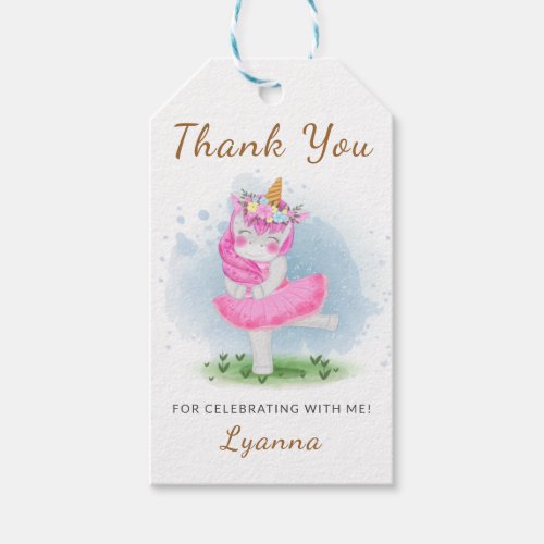 Pink Unicorn Ballerina Floral Thank You Gift Tags