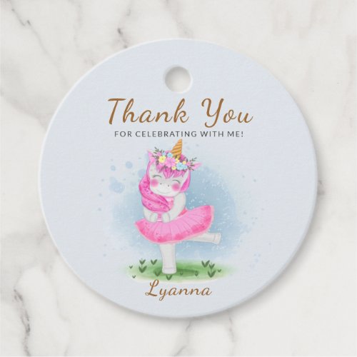 Pink Unicorn Ballerina Thank You Favor Tags