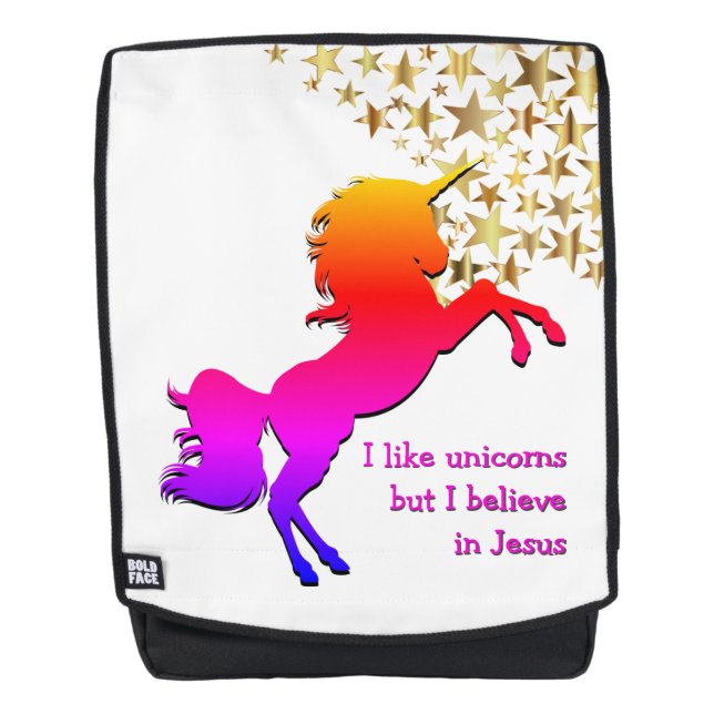 Pink UNICORN Believe in Jesus Personalized Backpack (Front)