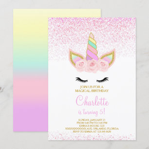 Pink Unicorn Birthday Invitation