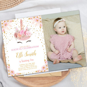 Pink Unicorn Birthday Invitation with Photo