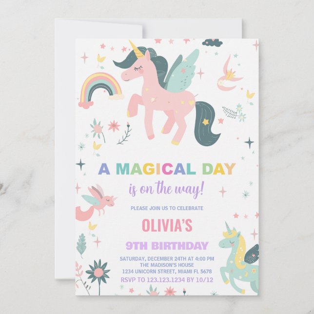 Pink Unicorn Birthday Invitations (Front)