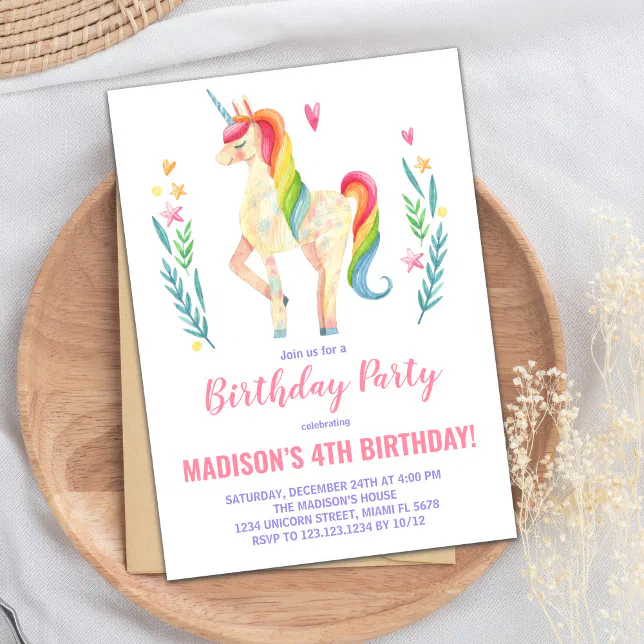 Pink Unicorn Birthday Invitations | Zazzle