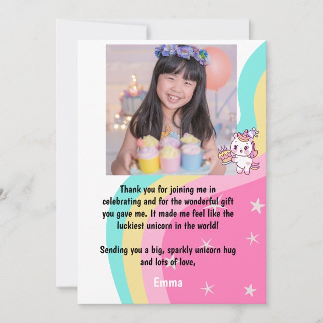 Pink Unicorn Birthday Personalized  Thank You Card (Front)