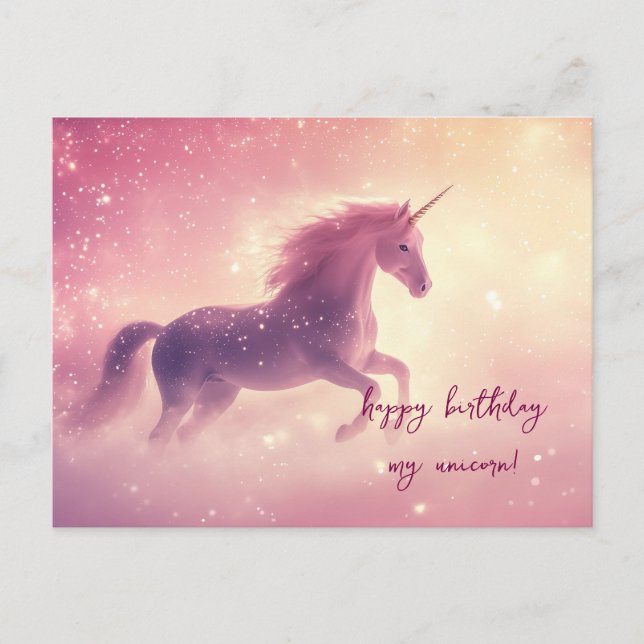 Pink Unicorn Birthday Postcard (Front)
