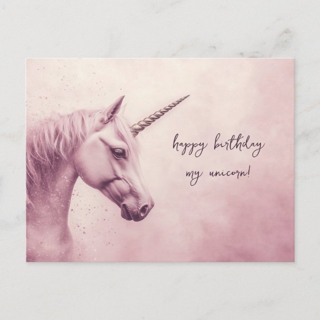 Pink Unicorn Birthday Postcard (Front)