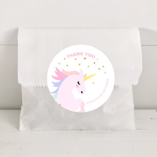 Pink Unicorn Birthday Thank you Stickers