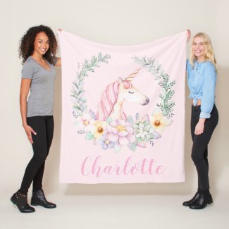 Pink Unicorn  Blanket with  Watercolor Unicorn