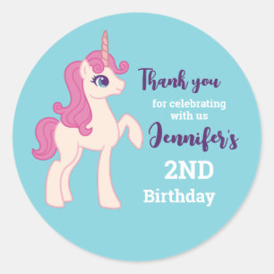 Pink Unicorn Cartoon Girls Birthday Party Favor Classic Round Sticker