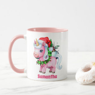 Pink Unicorn Christmas Kids Hot Chocolate Mug