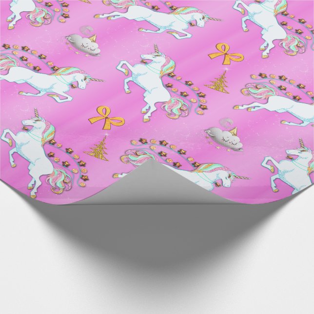 Pink Unicorn Christmas Wrapping Paper (Corner)