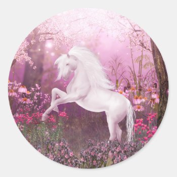 Pink Unicorn Classic Round Sticker by deemac1 at Zazzle