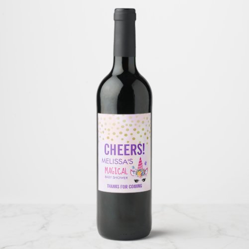 Pink Unicorn Confetti  Flowers Shower Thanks Wine Label