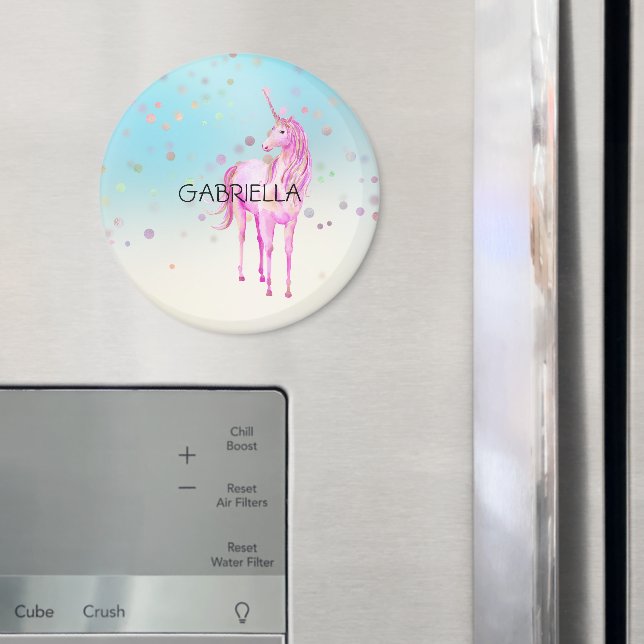 Pink Unicorn Confetti Personalized Name Magnet (In Situ (Fridge))