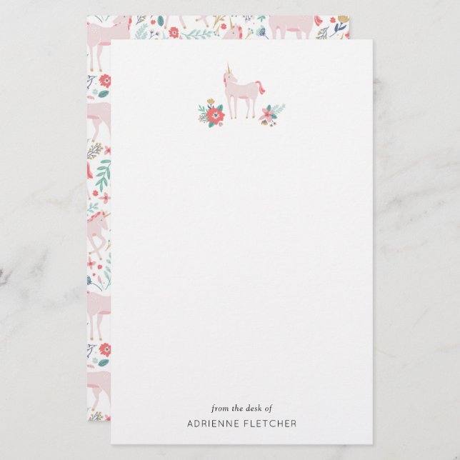 Pink Unicorn Custom Stationery (Front/Back)