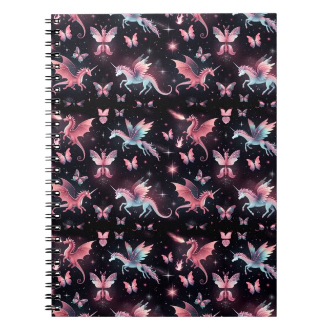 Pink Unicorn Dragon Mix Notebook (Front)