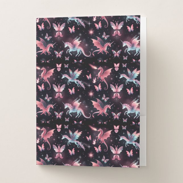 Pink Unicorn Dragon Mix Pocket Folder (Front)