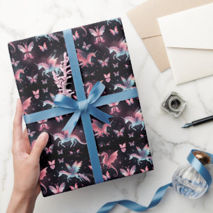Pink Unicorn Dragon Mix Wrapping Paper