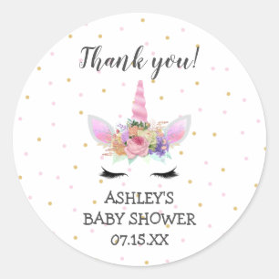 Pink Unicorn Face baby shower thank you favor Classic Round Sticker