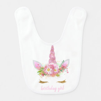 Pink Unicorn Face Birthday Girl Bib