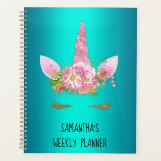 Pink Unicorn Face Personalized Aqua