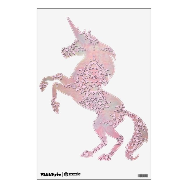 Pink Unicorn Fancy Damask Pattern Wall Decal (Front)