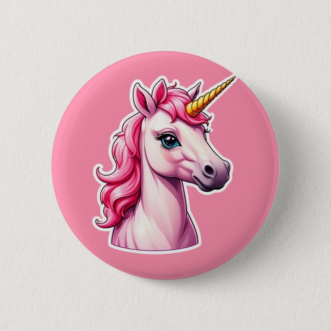Pink Unicorn Fantasy Button (Front)