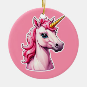 Pink Unicorn Fantasy Ceramic Ornament