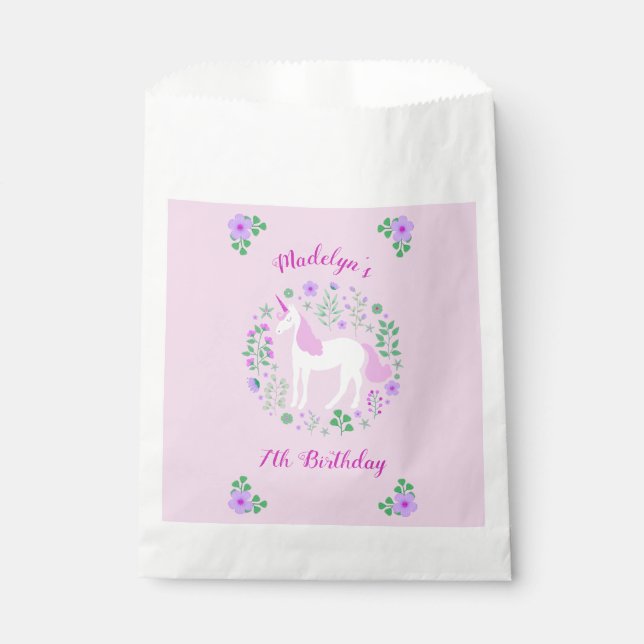 Pink Unicorn Faux Glitter Birthday Favor Bag (Front)