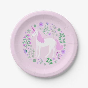 Pink Unicorn Faux Pink Glitter Paper Plates