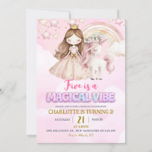 Pink Unicorn Five Is A Magical Vibe Birthday Invitation