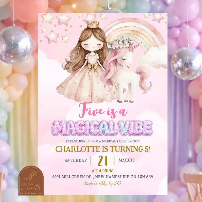 Pink Unicorn Five Is A Magical Vibe Birthday Invitation (Creator Uploaded)