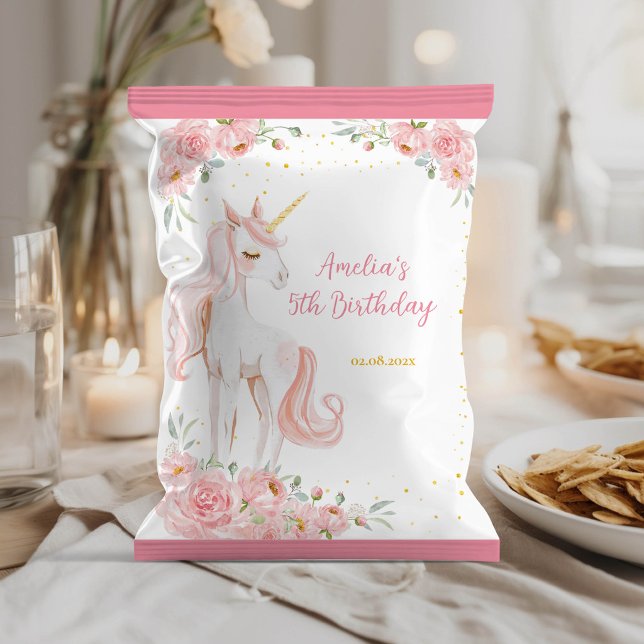 Pink Unicorn Floral Birthday Chip Bag Wrapper (Creator Uploaded)