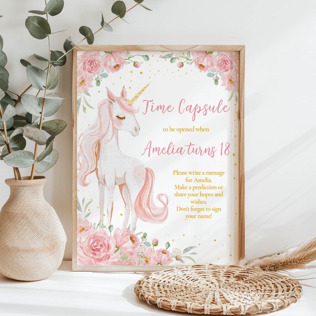 Pink Unicorn Floral Birthday Time Capsule Sign (Creator Uploaded)
