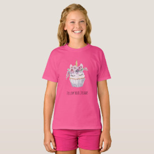 Pink Unicorn Floral Cupcake Birthday T-Shirt