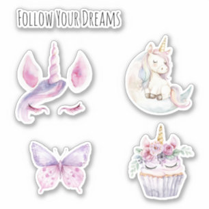 Pink Unicorn Floral Cupcake Dreams Sticker