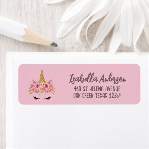 Pink Unicorn Floral Glitter  Label